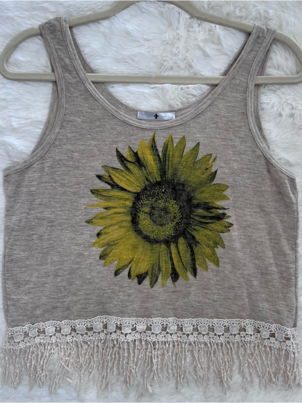 Blu Planet Beige Tank with Yellow Sunflower Graphic